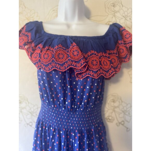 New Lilly  Pulitzer Dress Size Medium Kalama  Off-the-Shoulder Smocked  Blue - Picture 4 of 8
